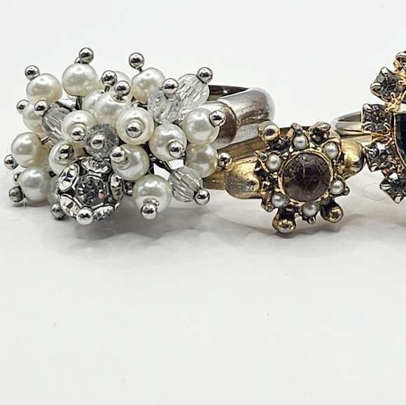 Vintage Ring Mix Variety Retro Pearl   Rhinestone Gem Gold Silver Adjustable 5-8 - Picture 7 of 16